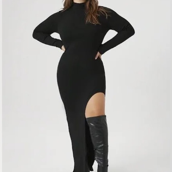SHEIN Dresses & Skirts - SHEIN Black Long Sleeve High Slit Dress Tunic Sweater Oversized Size 6